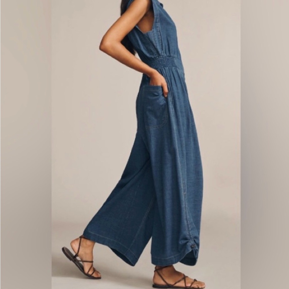 Anthropologie Indigo Denim Wide-Leg Jumpsuit - Picture 2 of 11